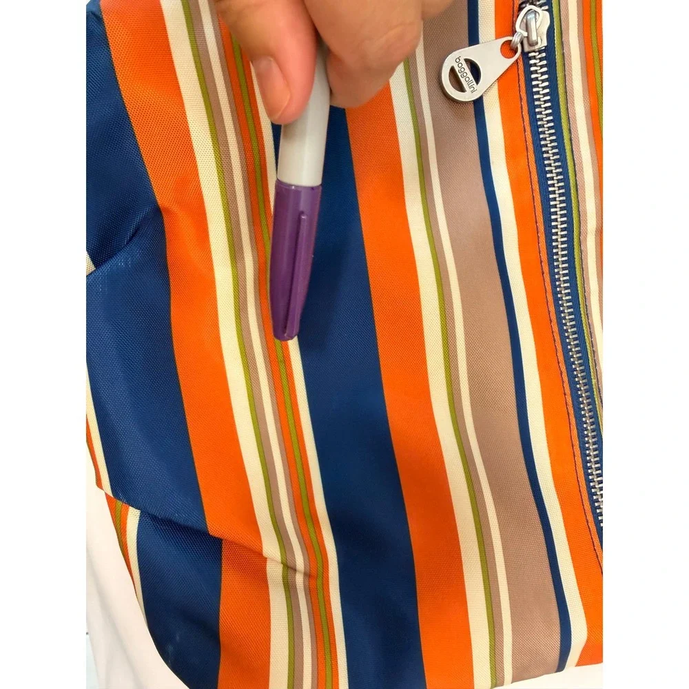 Baggallini Striped Nylon Crossbody Bag Orange Blue Multi Pocket Travel Purse